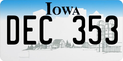 IA license plate DEC353