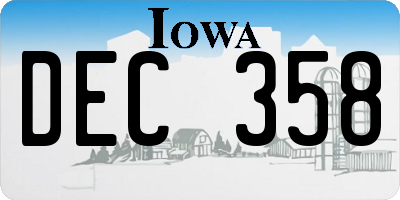 IA license plate DEC358