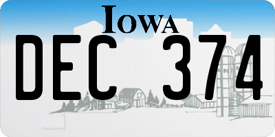 IA license plate DEC374