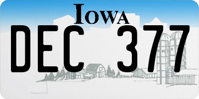IA license plate DEC377