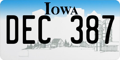 IA license plate DEC387
