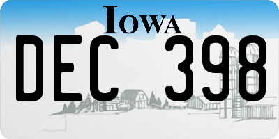 IA license plate DEC398