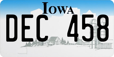 IA license plate DEC458