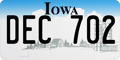 IA license plate DEC702