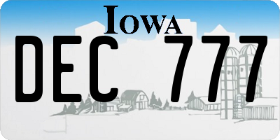 IA license plate DEC777