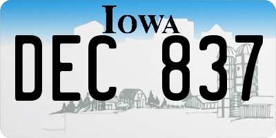 IA license plate DEC837