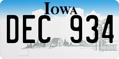 IA license plate DEC934