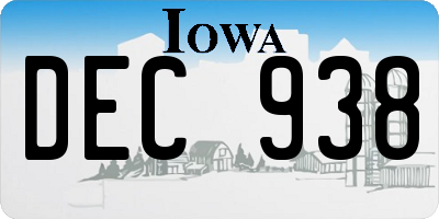 IA license plate DEC938