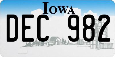 IA license plate DEC982