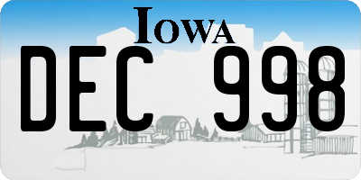 IA license plate DEC998