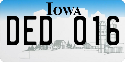 IA license plate DED016