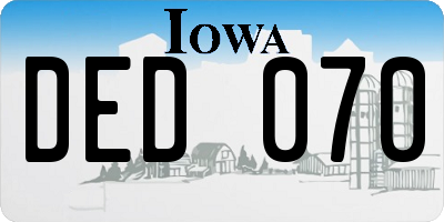 IA license plate DED070