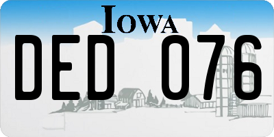 IA license plate DED076