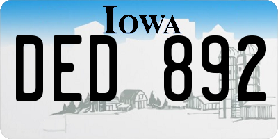 IA license plate DED892