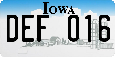 IA license plate DEF016