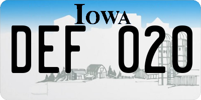 IA license plate DEF020