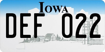 IA license plate DEF022