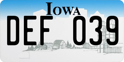 IA license plate DEF039