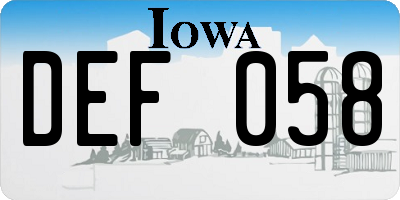 IA license plate DEF058