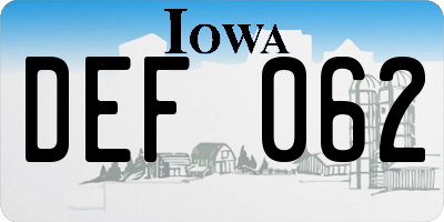 IA license plate DEF062