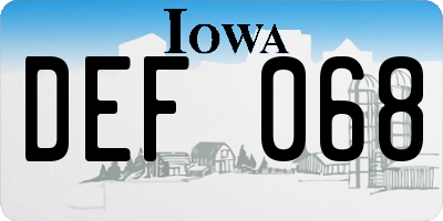 IA license plate DEF068