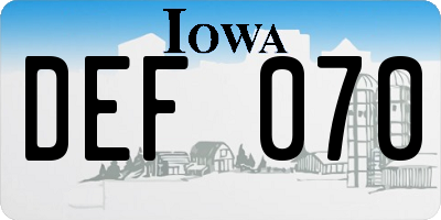 IA license plate DEF070