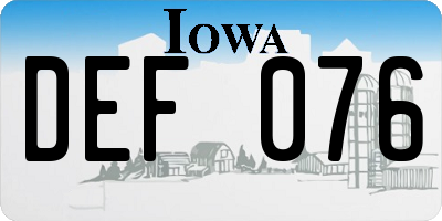 IA license plate DEF076