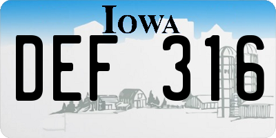 IA license plate DEF316