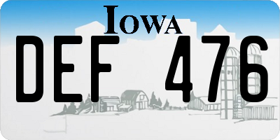 IA license plate DEF476