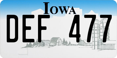IA license plate DEF477