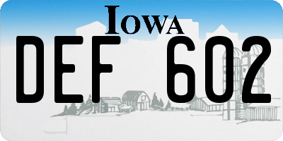 IA license plate DEF602