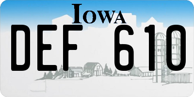 IA license plate DEF610