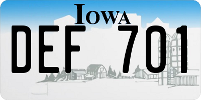 IA license plate DEF701