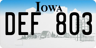 IA license plate DEF803