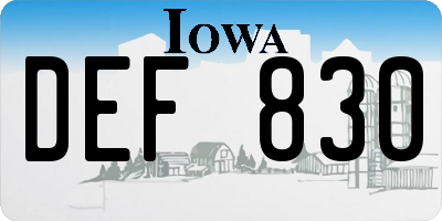 IA license plate DEF830