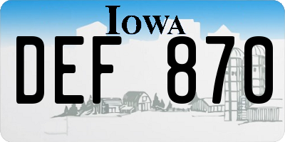 IA license plate DEF870