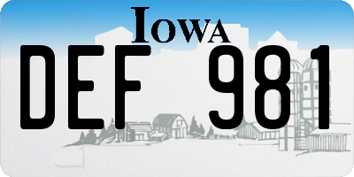 IA license plate DEF981
