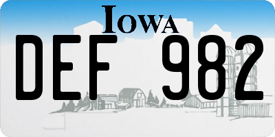 IA license plate DEF982