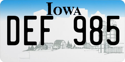 IA license plate DEF985