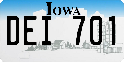 IA license plate DEI701