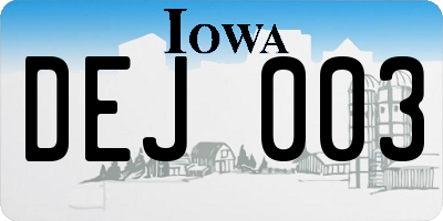 IA license plate DEJ003
