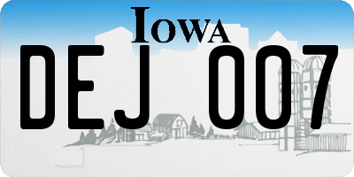 IA license plate DEJ007