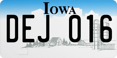 IA license plate DEJ016