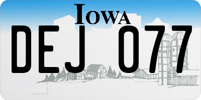 IA license plate DEJ077