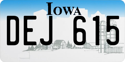 IA license plate DEJ615
