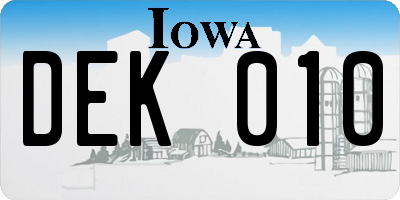 IA license plate DEK010