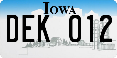 IA license plate DEK012