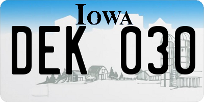 IA license plate DEK030
