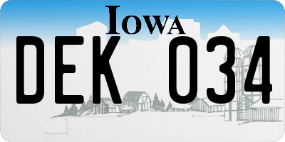IA license plate DEK034