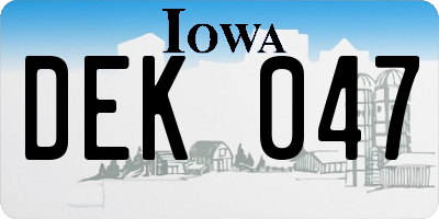 IA license plate DEK047